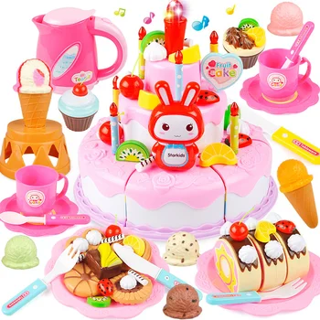 

38-94PCS DIY Cake Toy Children Kitchen Food Pretend Play Cutting Fruit Birthday Cake Toys Vegetable Food for Dolls Girls Toys