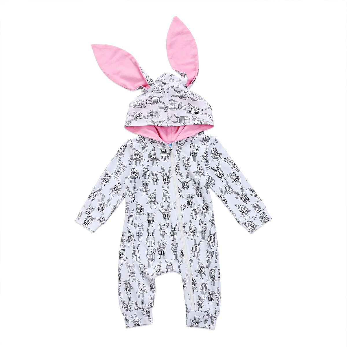 Cartoon Rabbit Ears Romper Cute Newborn Baby Girls Boys Jumpsuit Outfits Clothes Long Sleeve