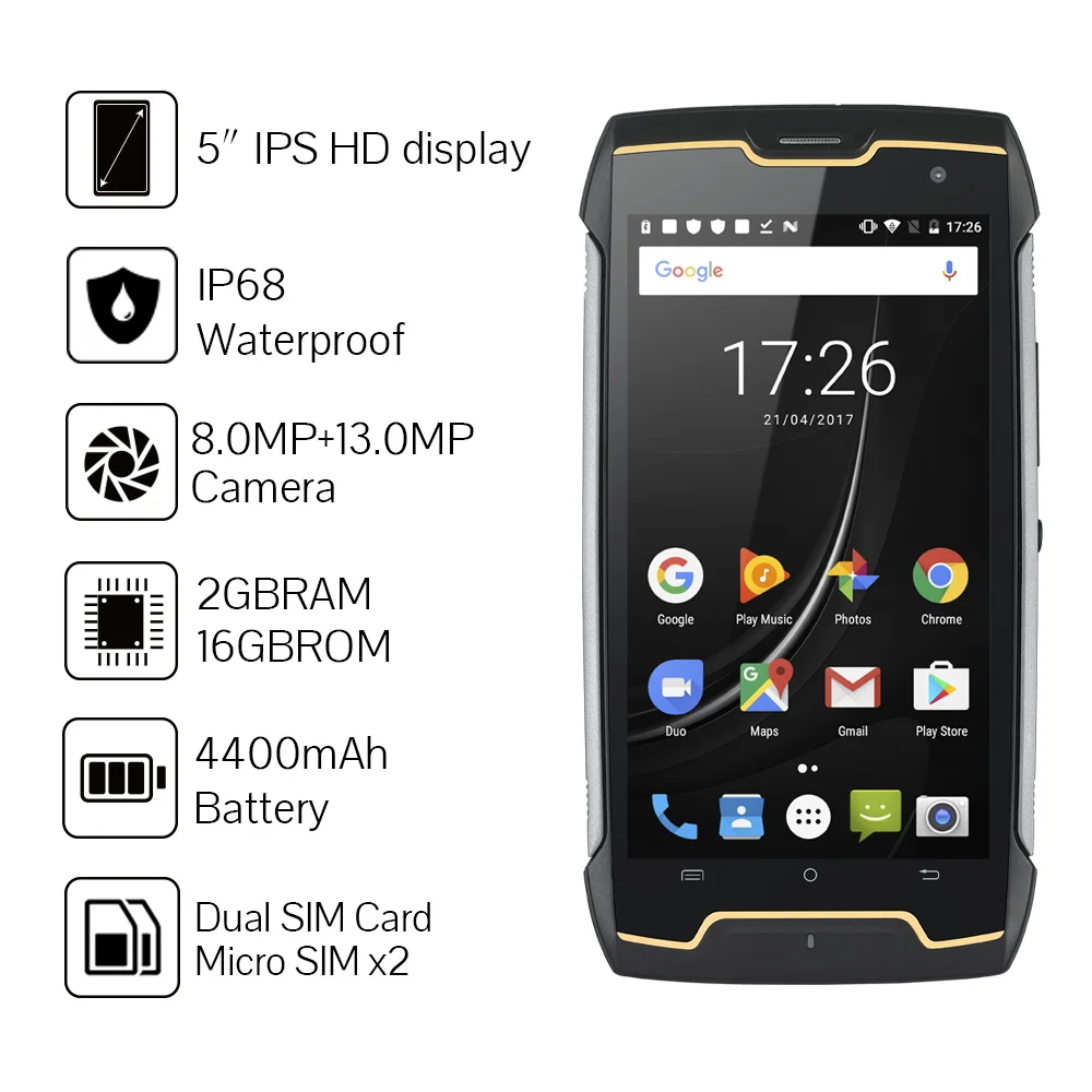 Cubot KingKong Rugged Smartphone IP68 Waterproof 4400mAh Big Battery Compass+GPS 3G Dual-SIM Android 7.0 2GB RAM 16GB ROM MT6580