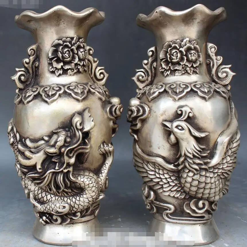 China Dragons Dragon Phoenix Fenghuang Flower Vase Bottle Jardiniere Pair | Дом и сад