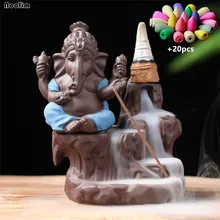 Керамический Индийский Слон Ганеш обратного потока благовония горелка Бог Будда статуи благовония курильница домашний декор+ 20 шт благовония конусы