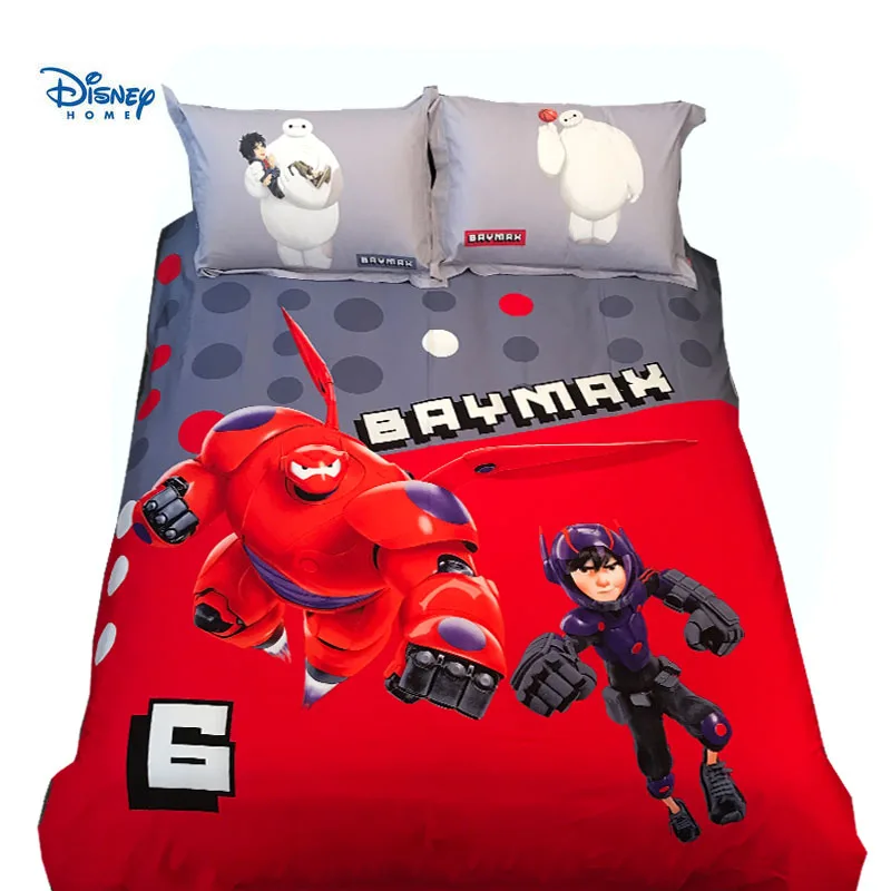 disney hero baymax comforter bedding set queen size 100% cotton quilt cover for boy red grey linens 3d twin full size bed spread