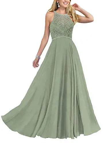 

Women's Long Prom Dresses 2019 Scoop Neckline Beaded A Line Formal Dress Long Party Dress Formal Gown Sexy Evening Dresses Green