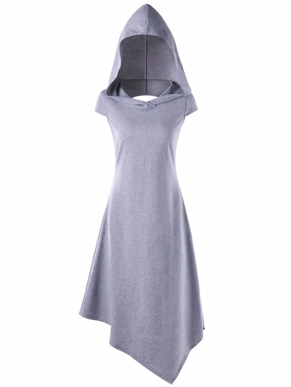 VESTLINDA Asymmetrical Hooded Cut Out Midi Dress Women Dress Summer Hooded Short Sleeves Solid Colors Dresses Vestido De Festa 18