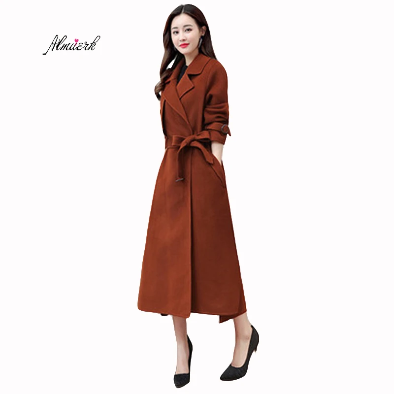 2017 new autumn winter woolen jacket female Long belt wloom coat ...