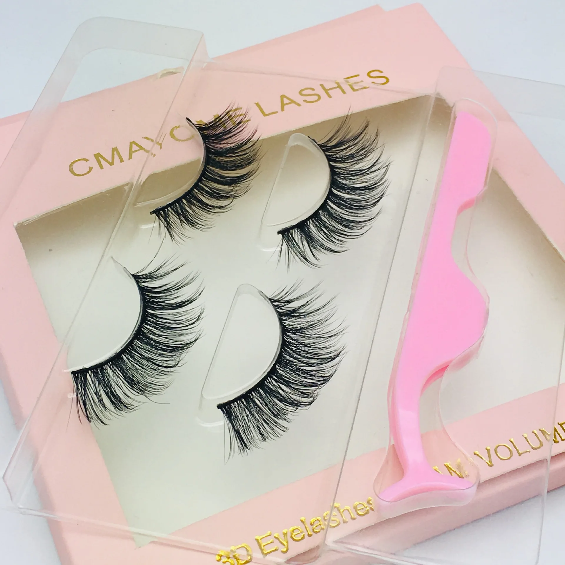 

New 1 Box 2 Pairs +Tweezers 3D Stereoscopic Fake Lashes Natural Long Fiber False Eyelashes Multilayer Soft Makeup Lashes