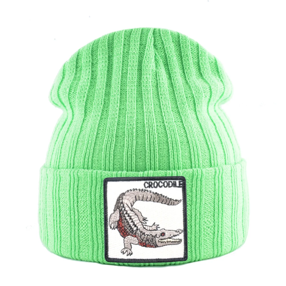 Fashion Skullies Beanies Men Women Knitted Wool Hats With Crocodile Patch Double Layer Knitting Bonnet Cap Unisxe Streetwear Hat