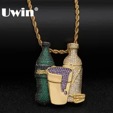 Uwin Блестящий цветной кубический циркон бутылка для напитков кулон модное серебряное золотого цвета в стиле хип-хоп ожерелье для мужчин ювелирные изделия
