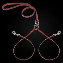 Dual Dog Leash for Small Dogs - Premium No - Tangle Leather Lead for Walking and Training (Brown)