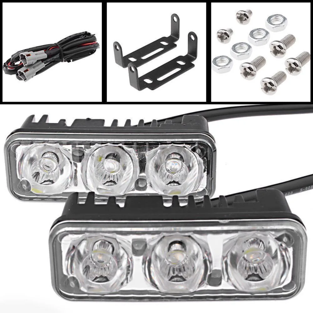 

2Pcs 3 LED White High Power Car DRL Daytime Running Light Fog Lamp Universal 12V