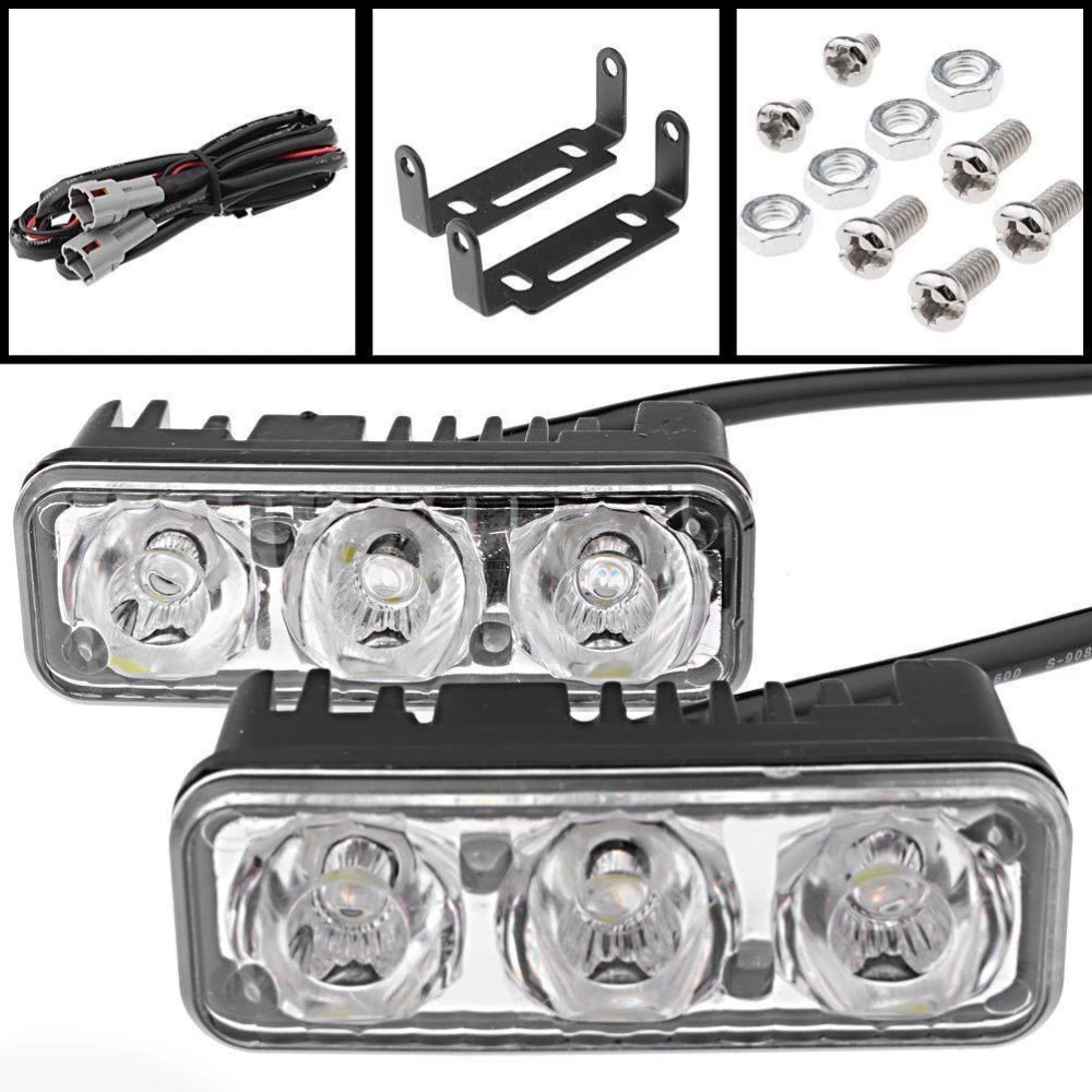 1 Pair 3 LED Super White High Power Car DRL Daytime Running Light Fog Lamp 12V