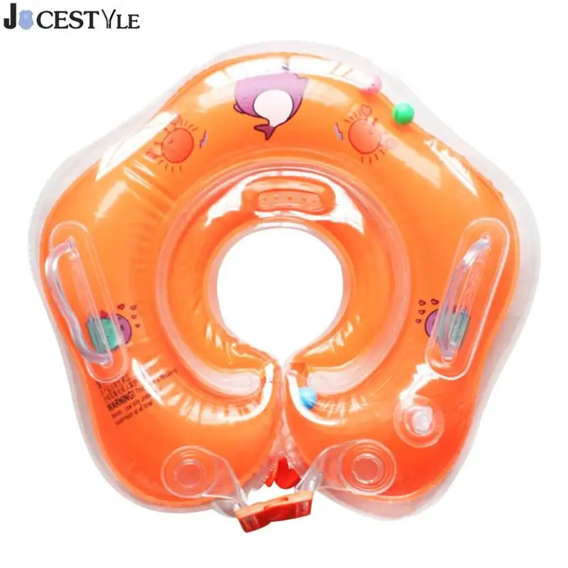 Детские нашейный плавательный круг надувной безопасности игрушек Младенцы круг поплавок для плавательный круг для шеи Круг и милый утенок игрушки для купания - Цвет: Оранжевый