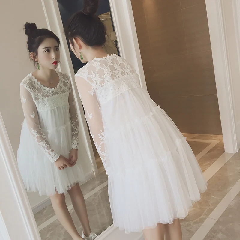 

2019 early spring pregnant women dress Korean version of the new long-sleeved fashion silk gauze dress pregnancy skirt