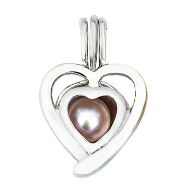 

Silver Heart Pearl Cage Jewelry Findings Cage Locket Pendant Essential Oil Diffuser Locket For Oyster Pearl Women Men