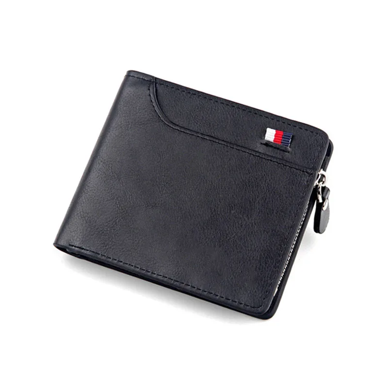 Мужской короткий кошелек ретро повседневный кросс-сумка для карт Многофункциональный кошелек сумка на молнии кожаный кошелек - Цвет: PJ-01 Black