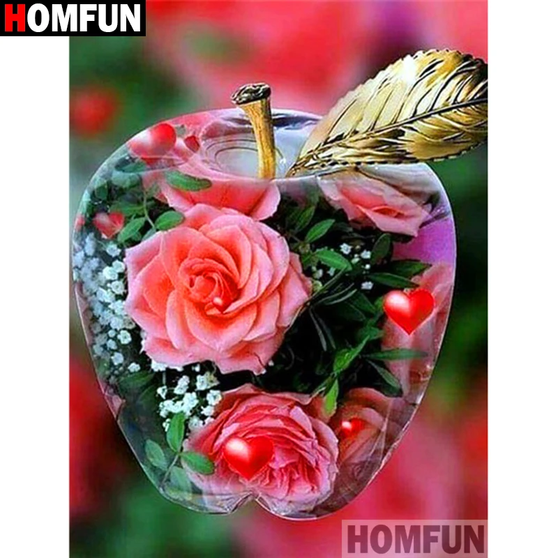 Алмазная 5d картина HOMFUN Цветы и яблоки вышивка крестиком с полными