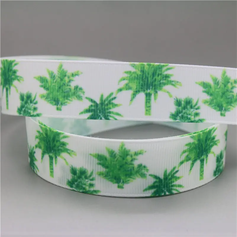 DUWES 50yards flowers tree Printed Grosgrain Ribbon Accessory hairbow headwear decoration DIY D1107