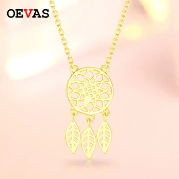 

Gold color 925 Sterling Silver Hollow feather pendant For Women Leaf Necklace Pendant Chokers Collar Ladies elegant jewelry