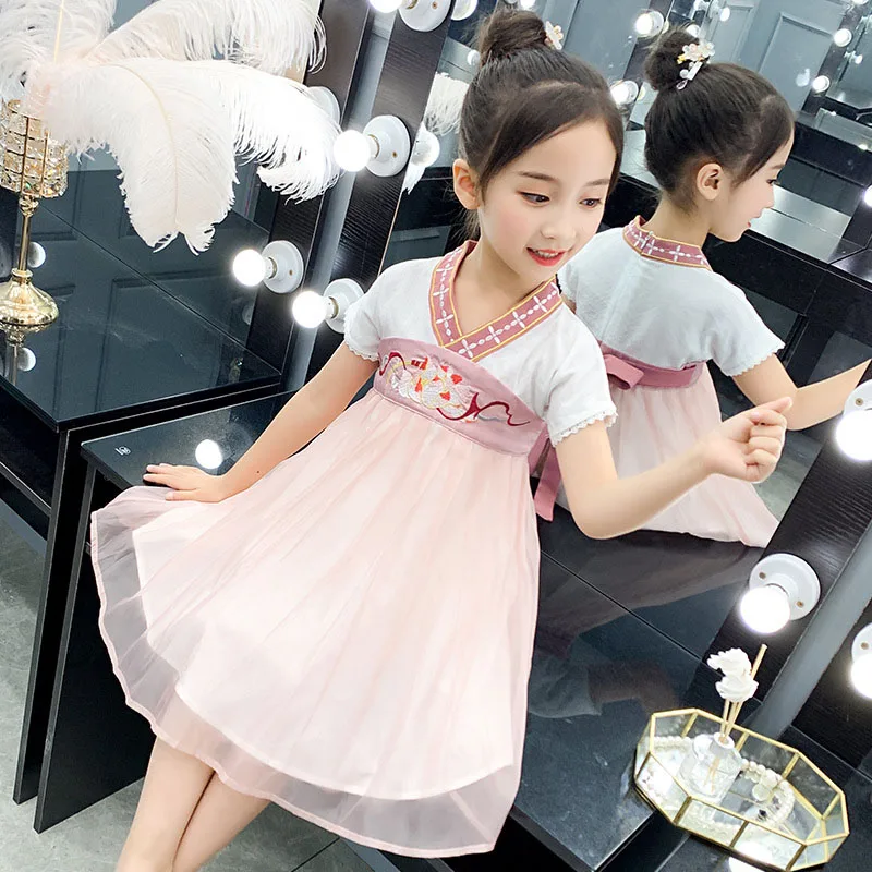 Костюм ханьфу для девочек костюмы древний Китай дети традиционный национальный костюм сказочное платье детский костюм Танг дети розовый Hanfu SL1071 - Цвет: pink