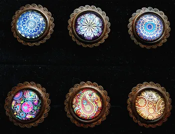 

36pcs Wood cabochons with Mandala Bandala Photos Glass cabochons Ethnic Rehabilitation Style finger Rings