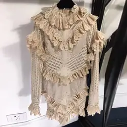 Блузка с длинным рукавом, Женская Осенняя хлопковая блузка высокого качества, Женская мода 2018, блузка с рюшами