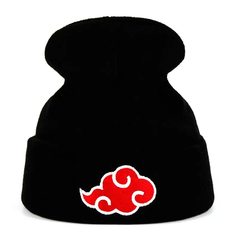 Логотип Akatsuki японского аниме Наруто зимние вязаные шапки вышивка теплые Skullies Beanie лыжные вязаные шапки шляпа хип-хоп - Цвет: Черный