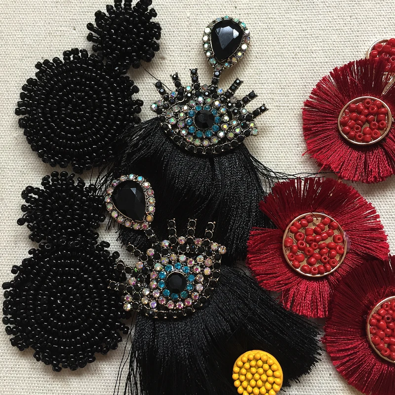 

Bestessy Handmade Black Beads Earrings Women Trendy Baroque Hanging Earrings Big Statement Earrings Bridal Party Boho Jewelry