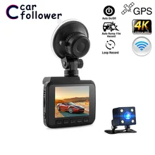 Dashcam 4K Встроенный gps Автомобильный видеорегистратор WiFi Автомобильная камера 2,4 дюймов FHD для транспорта, с двумя объективами камера заднего вида видеокамера ночного видения видеорегистратор