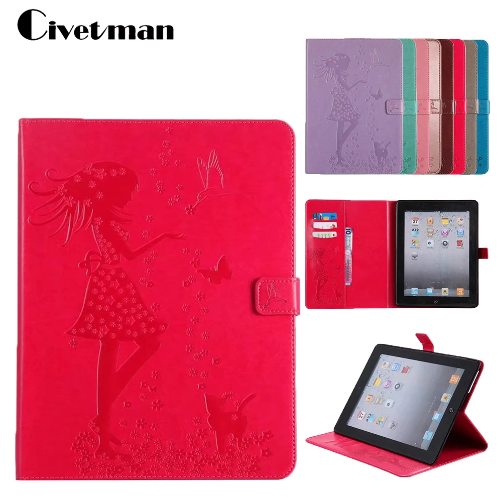 

PU Leather Flip Stand Magnetic Wallet Card Slots Feather Case For iPad 2 iPad 3 iPad 4 Tablet Cover For Apple Ipad 2 3 4 Cases