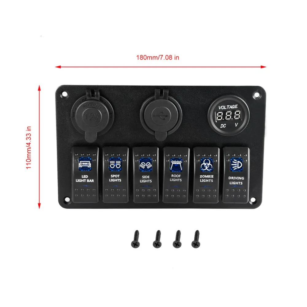 6 банд автомобильный морской катер цепи синий светодиодный переключатель включения/выключения кулисный переключатель панель IP68 Водонепроницаемый 6 кулисный переключатель защита от перегрузки