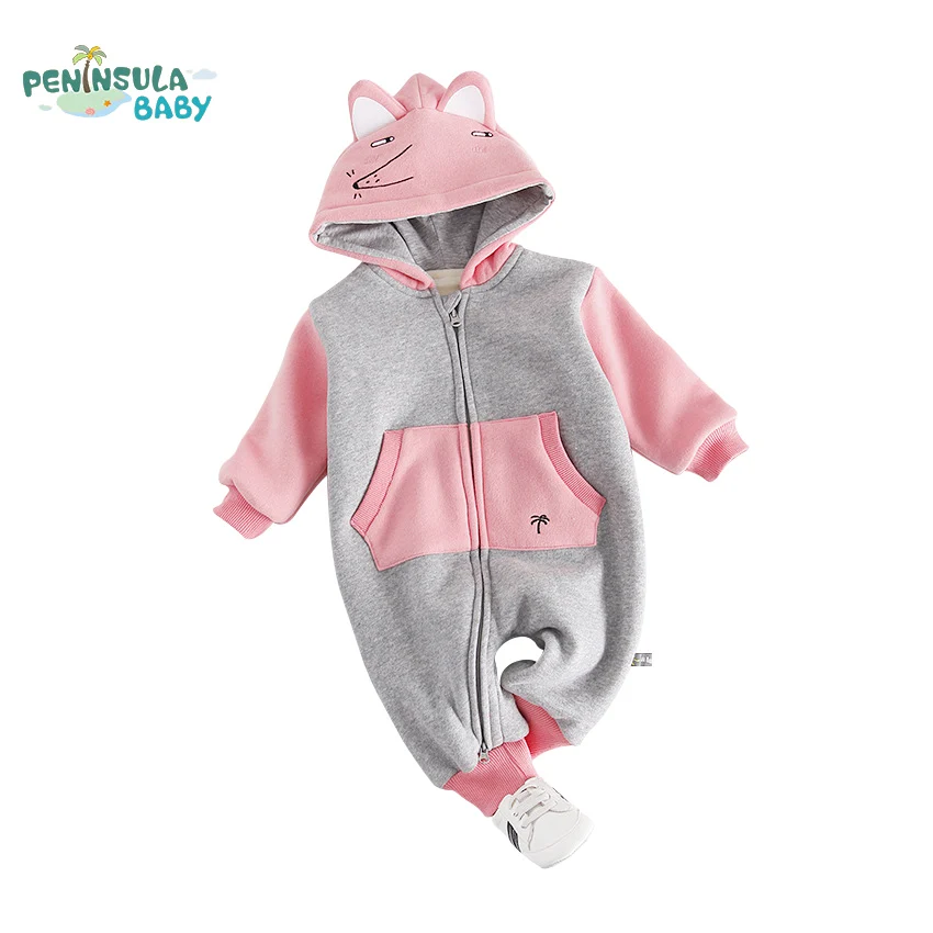Winter Newborn Infant Baby Girl Boy Clothes Cute 3D Fox Ear Rompers Warm Bebes Jumpsuit Long