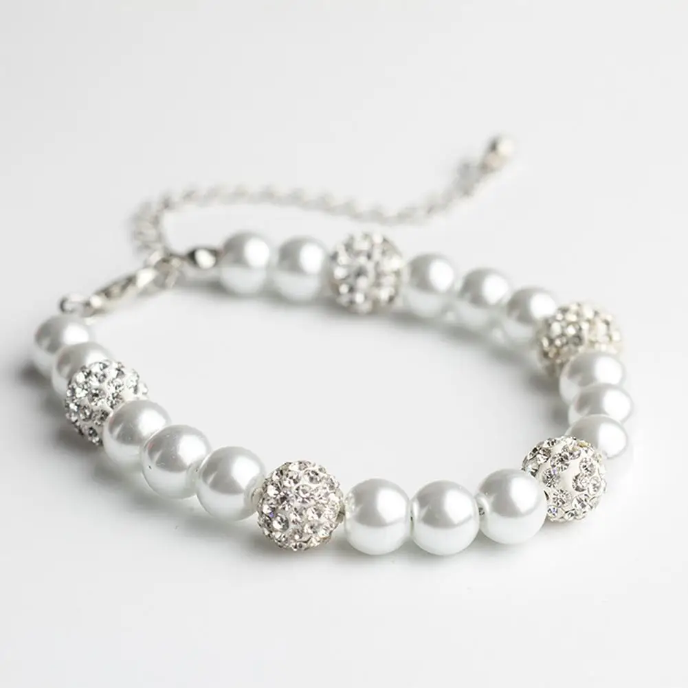 

Women Elegant Faux Pearl Rhinestone Inlaid Pendant Bracelet Wedding Jewelry Gift