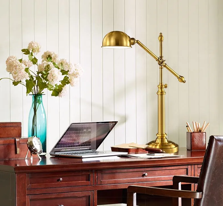 

American Retro Copper Table Lamp European Luxurious Living Room Bedroom Study Bedside Creative Personality Vintage Table Lights
