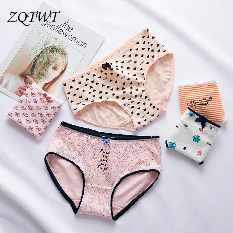 

ZQTWT Sexy Heart Printed Woman Underwear Cotton Briefs Lingerie Bowknot Breathable Lovely Female Cute Underpants J3NK123