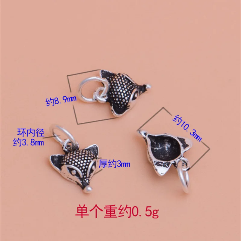 

925 Thai Sterling Silver fox charms vintage Silver cute fox pendants 9*10mm 5pcs DIY Jewerly accessories
