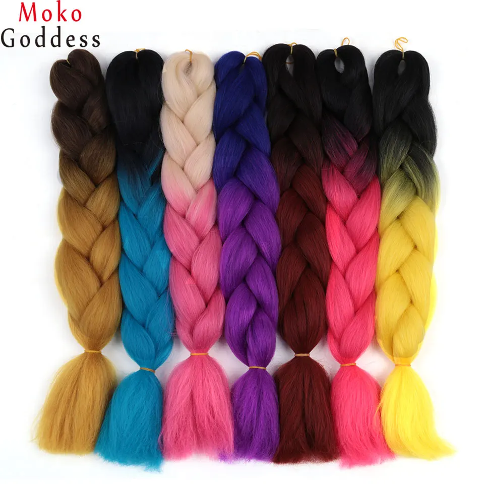 

MoKoGoddess Ombre Hair Two Tone Three Tone 24 Inch Synthetic Hair Extensions 100g/pack 90 Colors To Choose