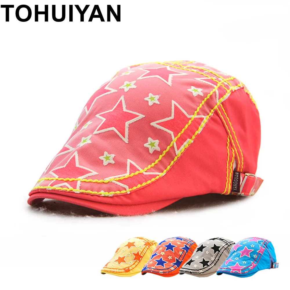 

TOHUIYAN Kids Cute Newsboy Caps Spring Summer Duckbill Visor Golf Hat Baker Boy Boina Flat Caps Brand Beret Hats For Childrens