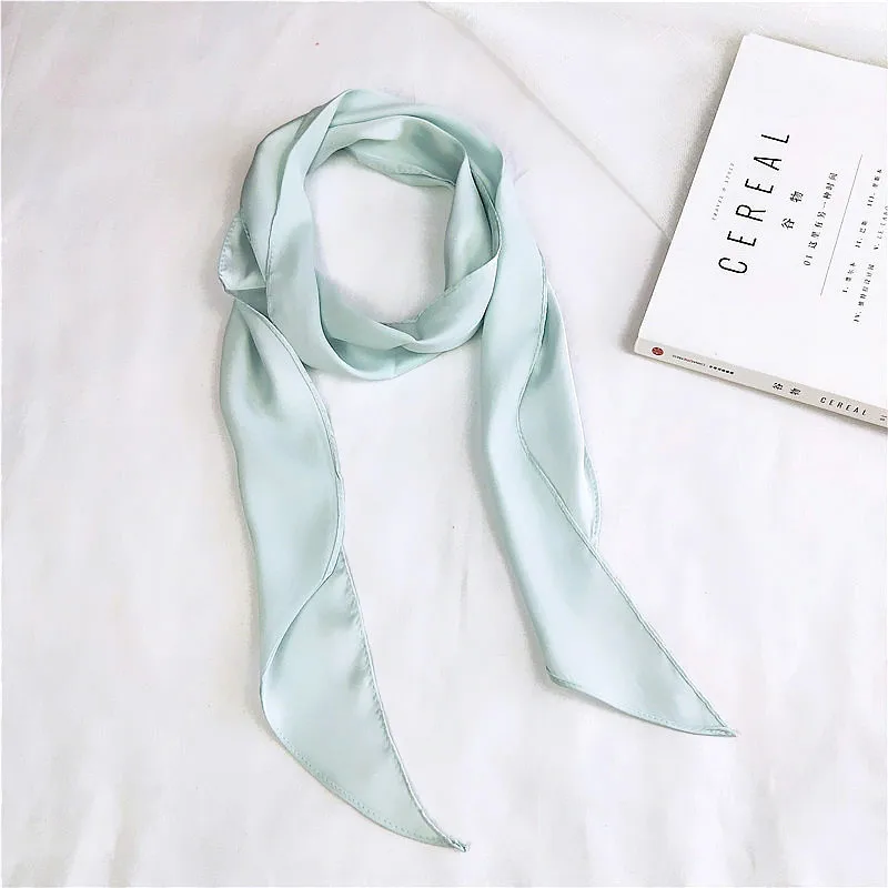 Women Fashion Ribbon Silk Scarf Beautiful Solid Design Girls Neckerchief Hair Band Bag Handle Wraps Small Neck Scarves - Цвет: Light Green