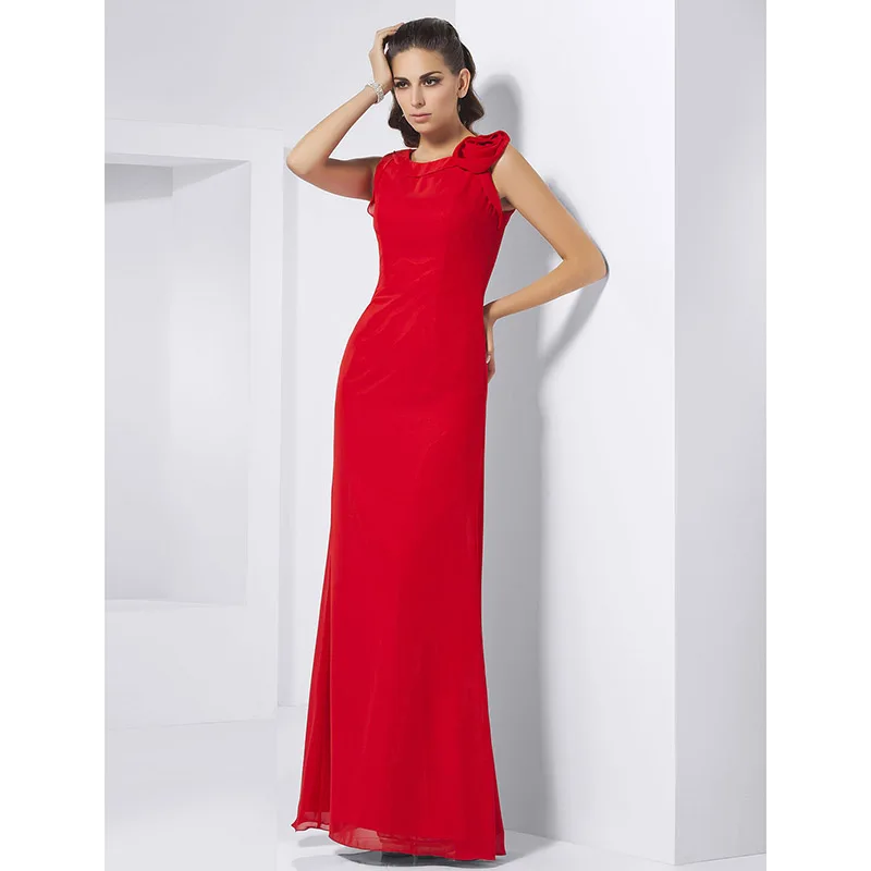 TS Sheath / Column Jewel Neck Floor Length Chiffon Prom Formal Evening Military Ball Dress with Flower | Свадьбы и торжества