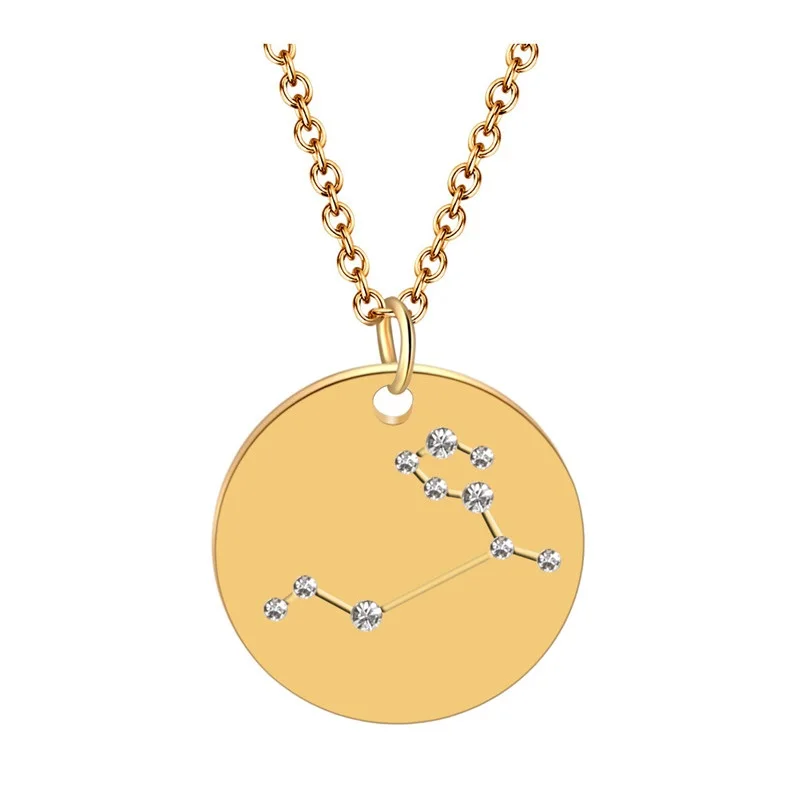 

Horoscope Stainless Steel Necklace For Women 12 Constellation Zirconia Zodiac Necklace Gold Color Chain Pendant Chokers Jewelry