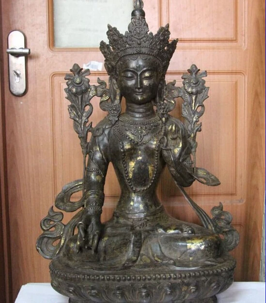 

S1532 23" Tibet Buddhism Copper Bronze Fane White Tara Guan Yin Kwan-yin Buddha Statue D0318