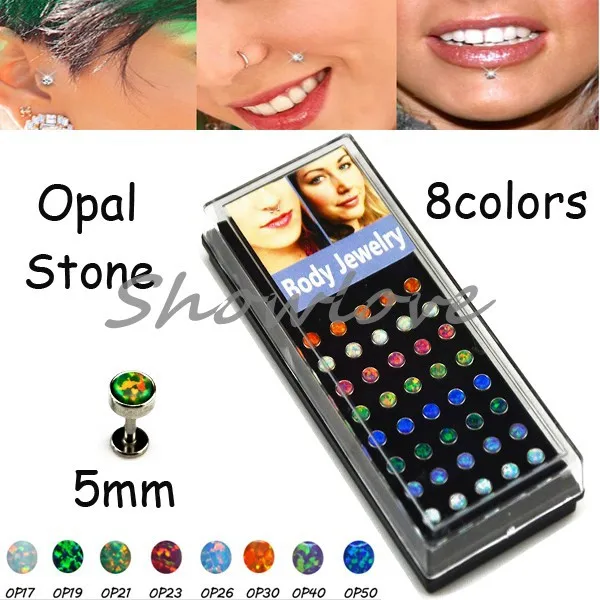 Showlove16g Internally Threaded Opal Stone Labret Lip Piercing Steel