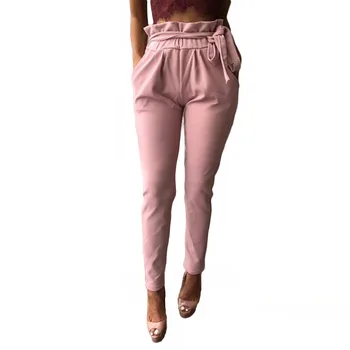 

Summer High Waist Ruffles Harem Pants Women 2019 Sweet Pockets Casual Long Solid Pantalon Female Trousers Women