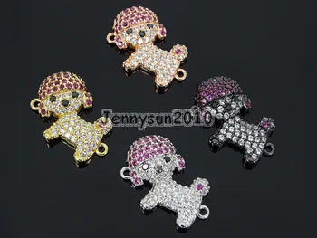 

Multicolor Zircon Gems Stones Pave Dog Bracelet Connector Charm Beads Silver Gold 10Pcs/Pack