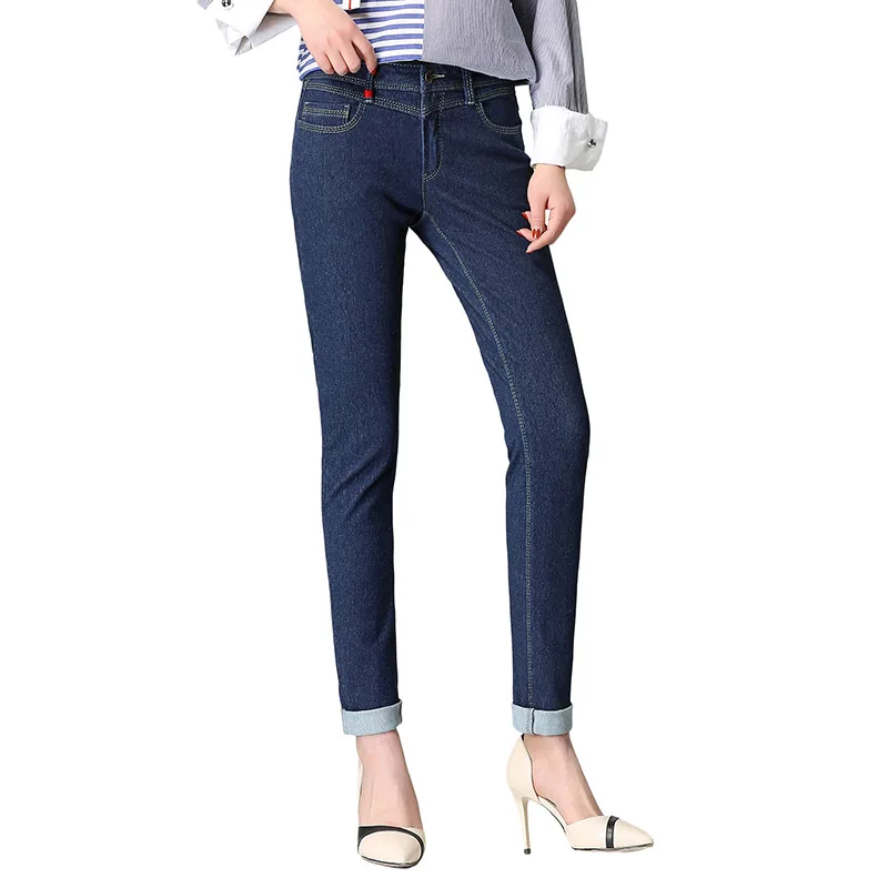 Повседневное манжетами для женщин обтягивающие джинсы Slim Fit высота талии