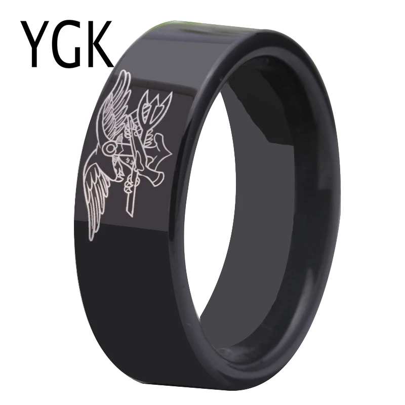 Bridal Jewelry Wedding Bands Engagement Ring 8MM Black  Navy Seals Military Design Ring Women Men's Tungsten Comfort Fit Ring