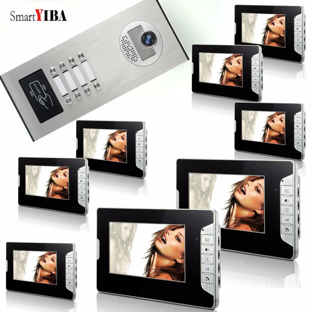 SmartYIBA 7\RFID 8 Units Apartment Video Intercom System Support ID Card Unlock Video Door Phone Door Camera For Villa/House SmartYIBA 7\RFID 8 Units Apartment Video Intercom System Support ID Card Unlock Video Door Phone Door Camera For Villa/House