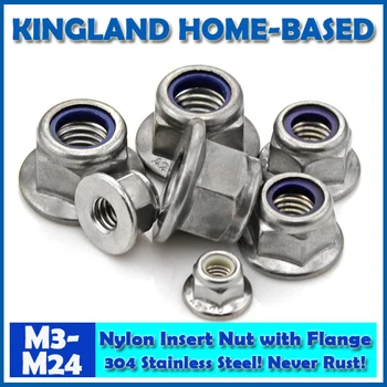 

M4-M12 DIN6923 Nylon Insert Lock Nuts With Flange 304 Stainless Steel Fasteners DIY Hardware For Furniture LM009