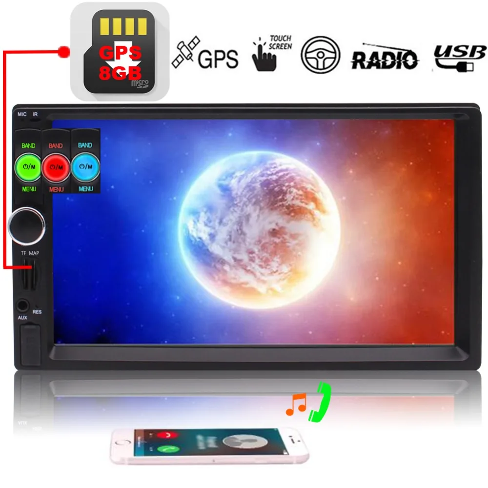 

free 8GB GPS map card Colorful Buttons Optional + Free Remote Control +Double Din 7" Capacitive Touch Screen with 800*480 gps