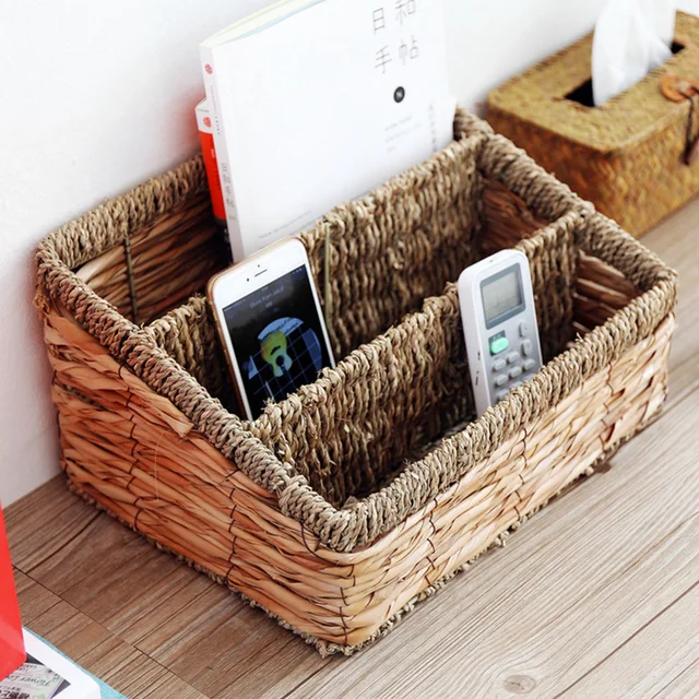 Rattan Basket Desktop Storage Baskets Eco Friendly Magazine TV Remote